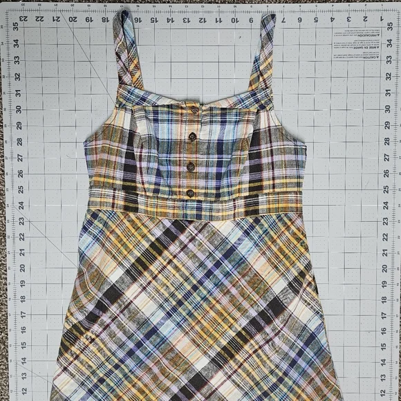 Old Navy Plaid Earthy Spring Dress Bias Cut Preppy Y2K Retro Brown Yellow - Picture 8 of 12